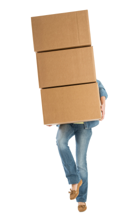Woman Carrying Stacked Cardboard Boxes While Standing On One Leg