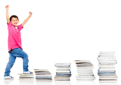Happy boy climbing in his education